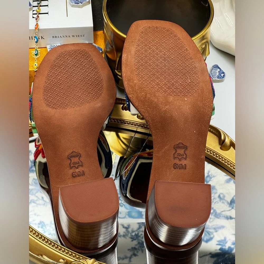 🆕 TORY BURCH 🧿 NWOB Bianca Floral Bead Embellished Slide Sandal, Sz 6.5